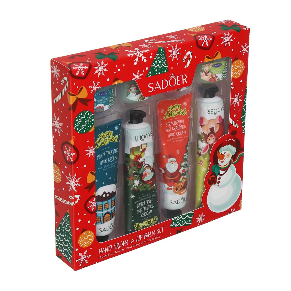 Набор 8 шт (кремы для рук 4 шт х 30гр, бальзамы для губ 4 шт х 7гр) тм SADOER Merry Xmas, подар.уп., арт.№ 022-192