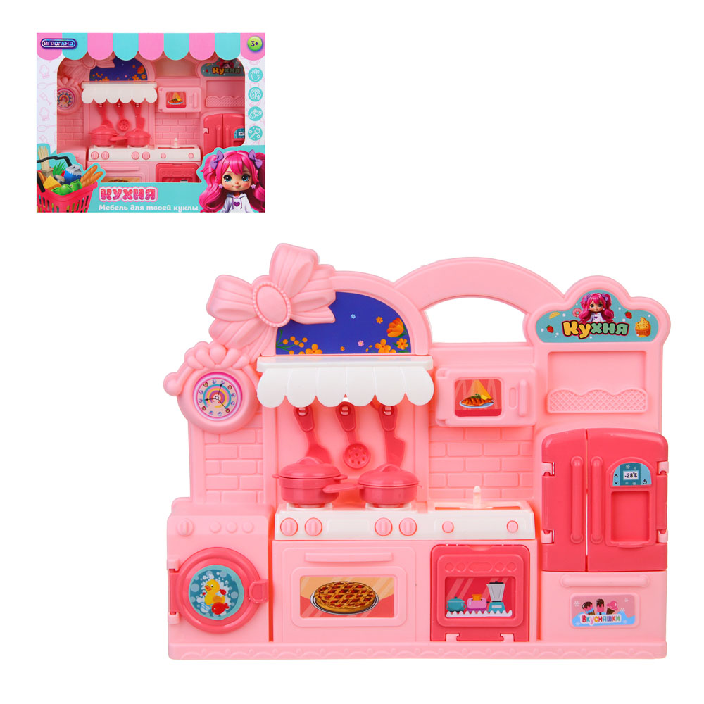 ИГРОЛЕНД Мебель для кукол, кухня с акс., PP, ABS, 21х4,5х16,5 см, арт.№ 278-117
