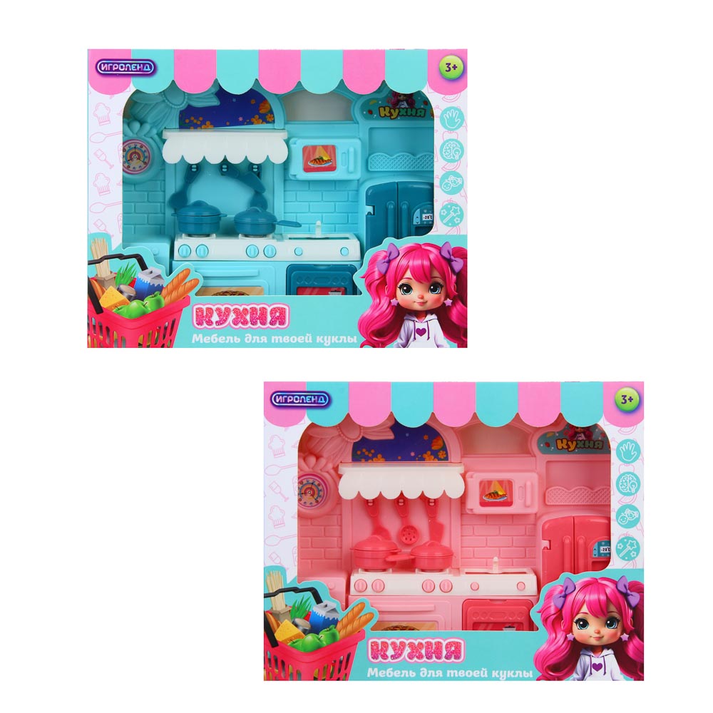 ИГРОЛЕНД Мебель для кукол, кухня с акс., PP, ABS, 21х4,5х16,5 см, арт.№ 278-117