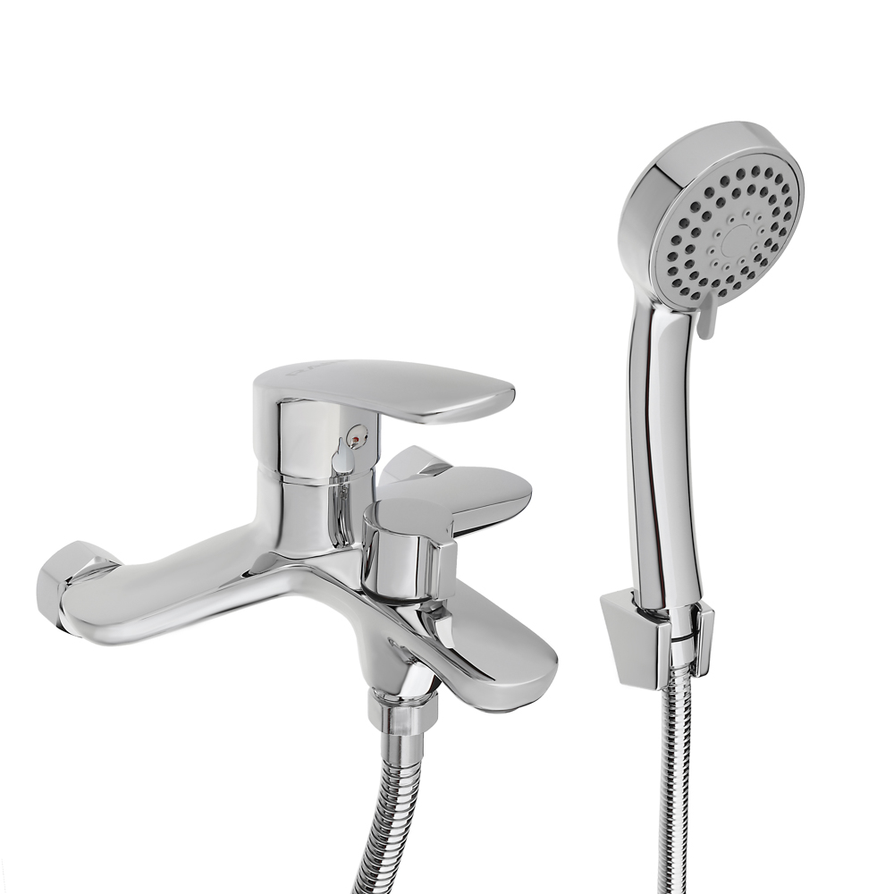 RAIN Смеситель для ванны Фианит, короткий излив, душ. набор, картридж 35мм, латунь, хром, арт.№ 561-027