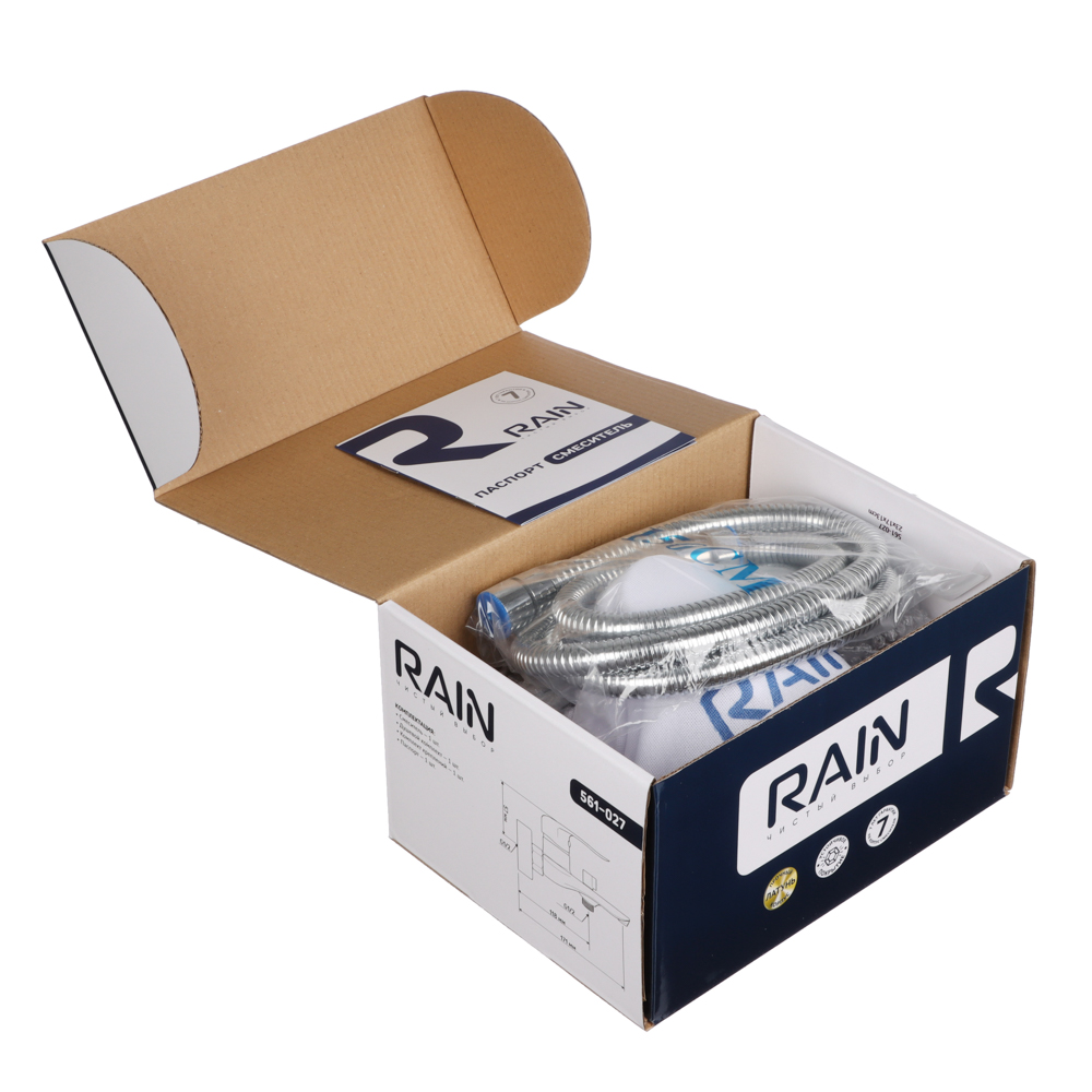 RAIN Смеситель для ванны Фианит, короткий излив, душ. набор, картридж 35мм, латунь, хром, арт.№ 561-027