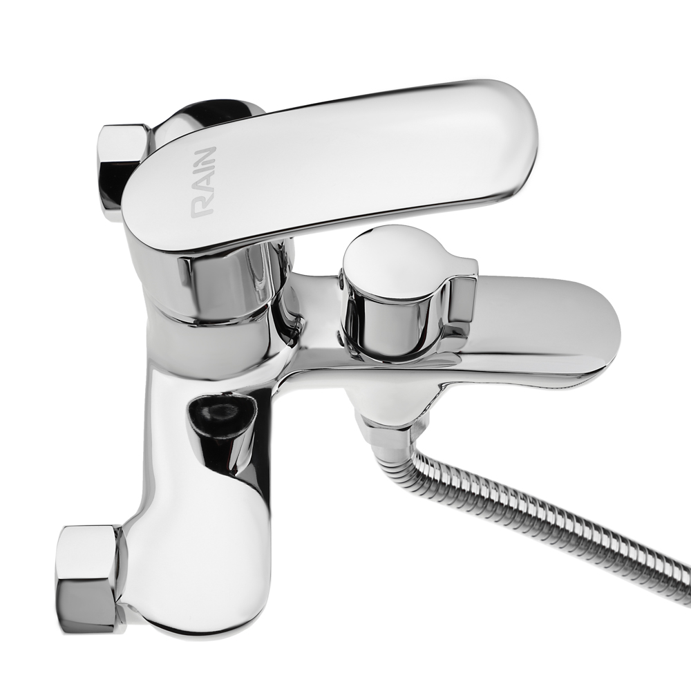 RAIN Смеситель для ванны Фианит, короткий излив, душ. набор, картридж 35мм, латунь, хром, арт.№ 561-027