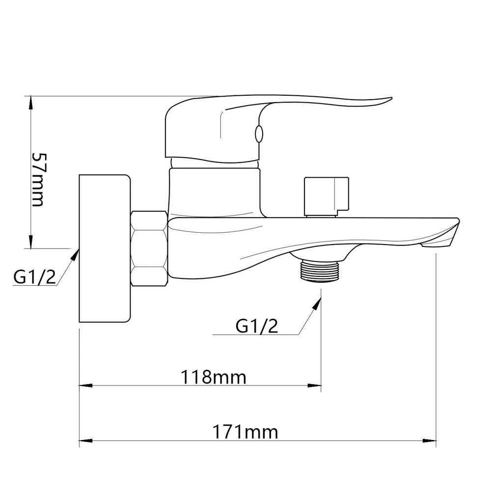 RAIN Смеситель для ванны Фианит, короткий излив, душ. набор, картридж 35мм, латунь, хром, арт.№ 561-027