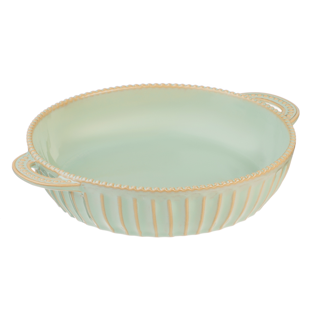 BY COLLECTION Форма для запекания и сервировки кругл.с ручками, керамика, 29,5х24х5,5см, зел., арт.№ 826-383