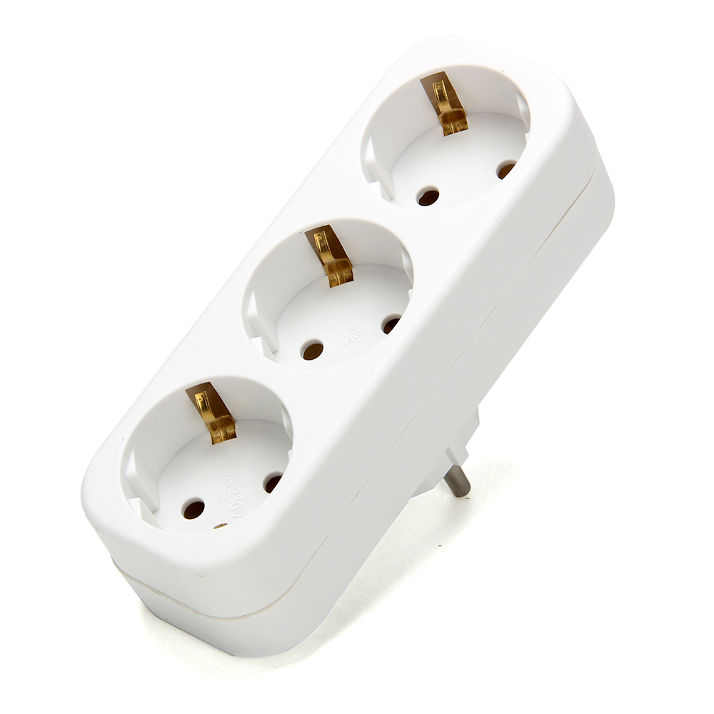 FORZA Разветвитель 3 гнезда, евро, с заземлением, 10-16A, 250V, белый, медь, арт.№ 907-065