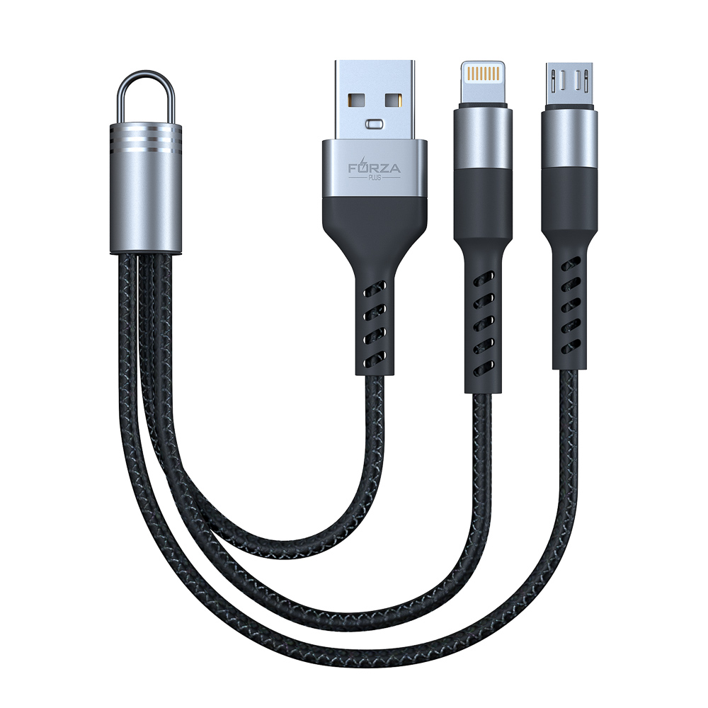 FORZA Кабель для зарядки 2 в 1, iP /Micro USB, Мини, 2А, чёрный, пакет, арт.№ 916-032