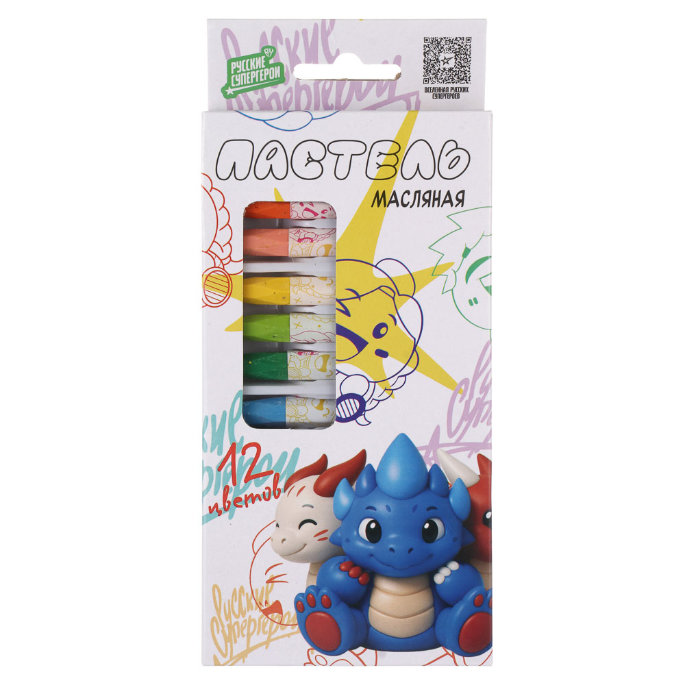 Восковые карандаши "Пастель масляная", BY Русские Супергерои "Яркий День" 12 цветов, в карт. Коробке, арт.№ 801-114