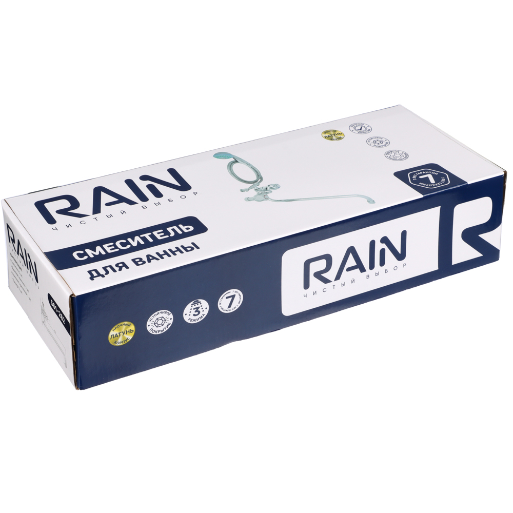 RAIN Смеситель для ванны Кварц, круглый излив 40см, керам. кран-буксы 1/2, душ. набор, латунь, хром, арт.№ 561-262