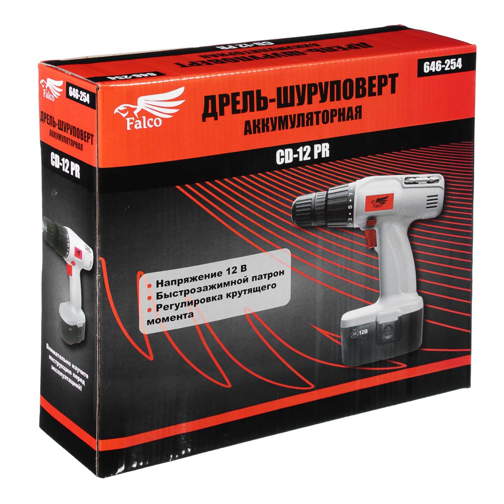 FALCO Дрель-шуруповерт аккумуляторная CD 12-1 /Ni-Cd/12V/1,2 А*ч/0-550об/мин /9Н*м /1аккум /коробка., арт.№ 646-254