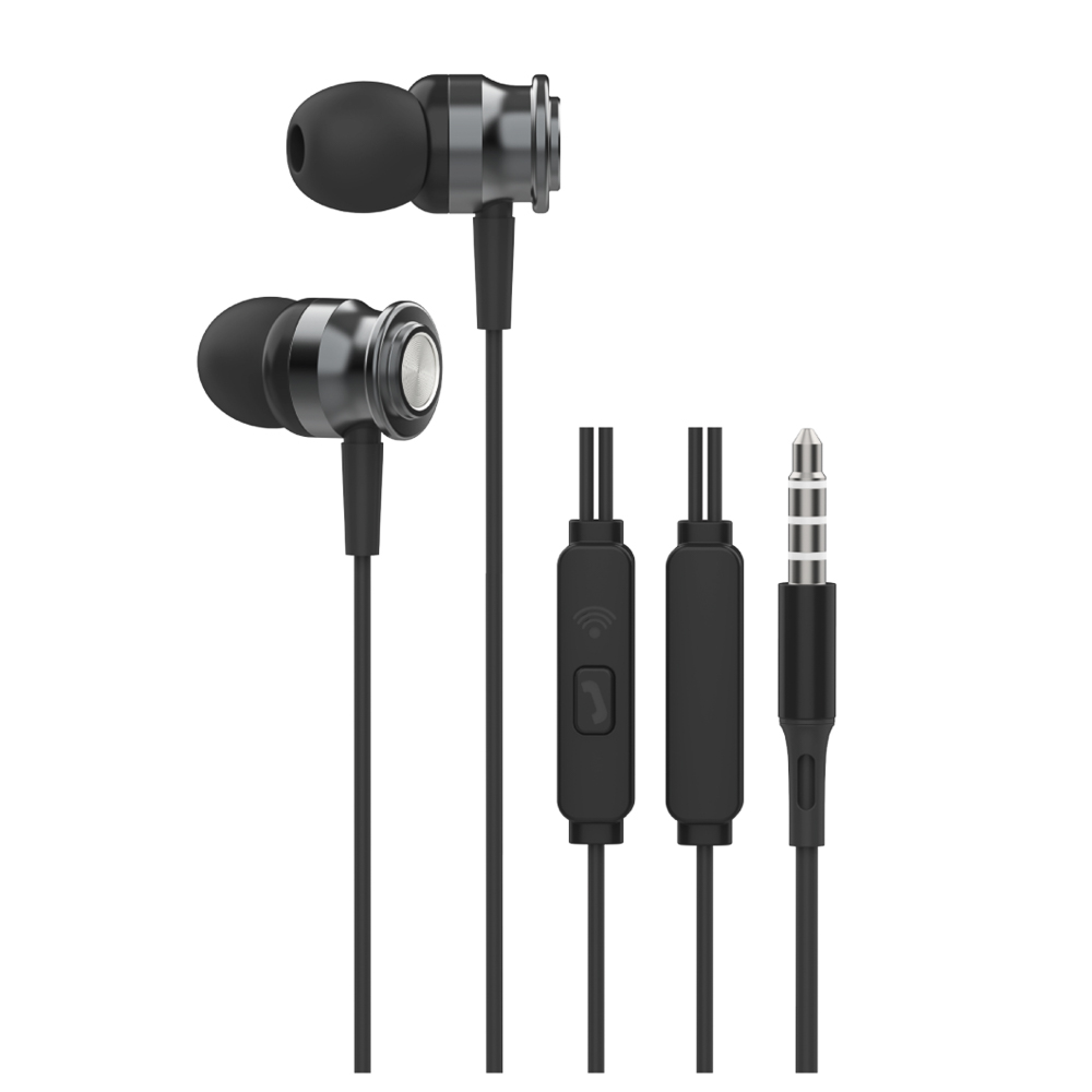 Наушники проводные внутриканальные с микрофоном BY Metall, jack 3.5мм, 120, чёрный, арт.№ 410-153