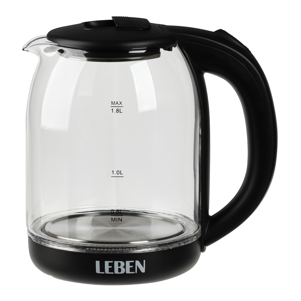 Чайник электрический, 1,8 л, 1500 Вт, стекло, черный (с индикатором включения), арт.№ 291-145