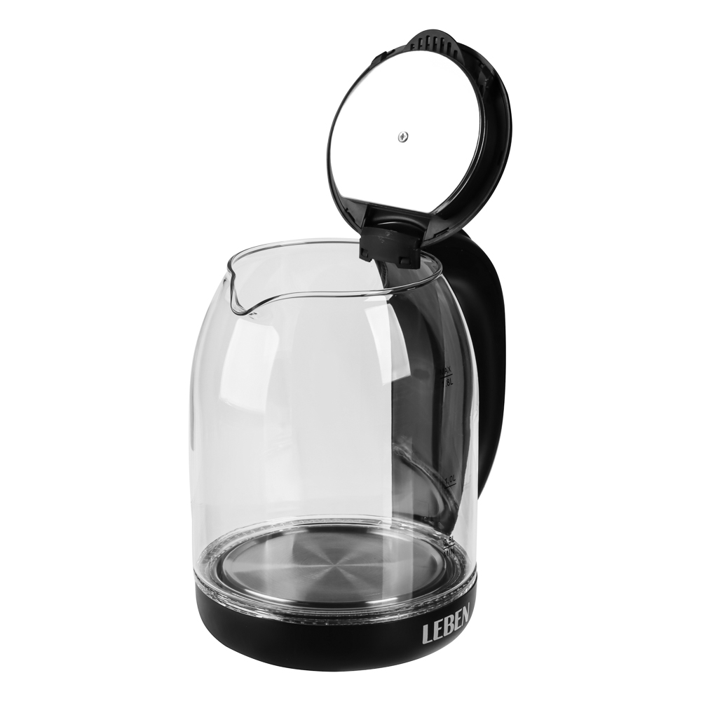 Чайник электрический, 1,8 л, 1500 Вт, стекло, черный (с индикатором включения), арт.№ 291-145