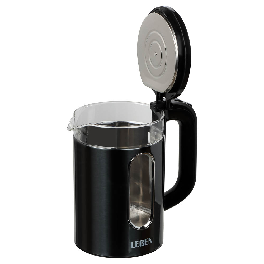 LEBEN Чайник электрический 1,8л, 1500Вт, стеклянная колба, металл, пластик, серый, арт.№ 291-143