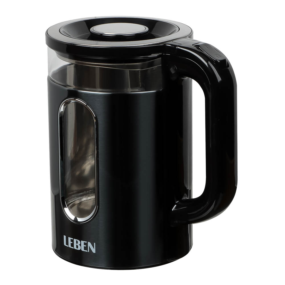 LEBEN Чайник электрический 1,8л, 1500Вт, стеклянная колба, металл, пластик, серый, арт.№ 291-143