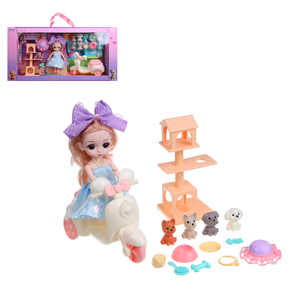 ИГРОЛЕНД Кукла 15 см с акс. и питомцами, PVC, PP, ABS, 45х8х24 см, арт.№ 436-157