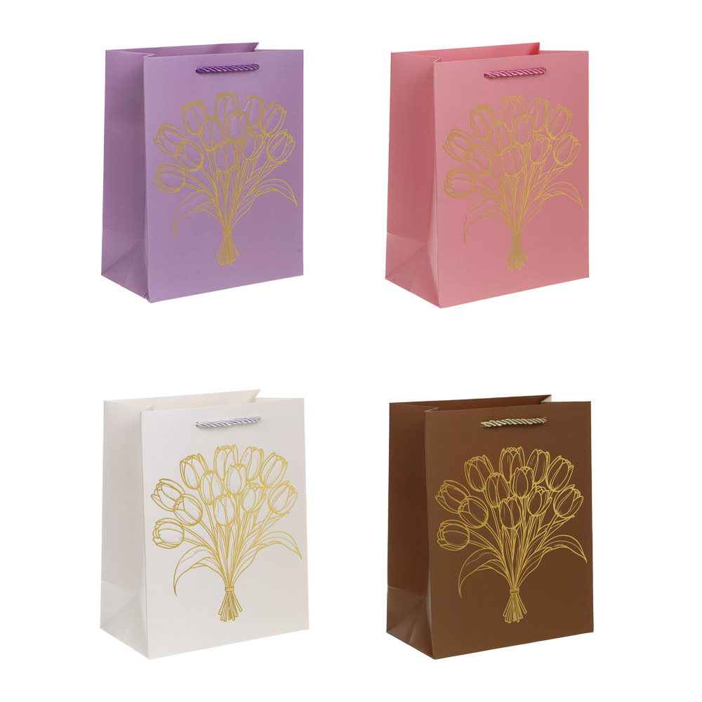 Пакет подарочный бумажный тм LADECOR M 18x23x10 см, "Цветы" арт 1, 4 дизайна, арт.№ 507-485