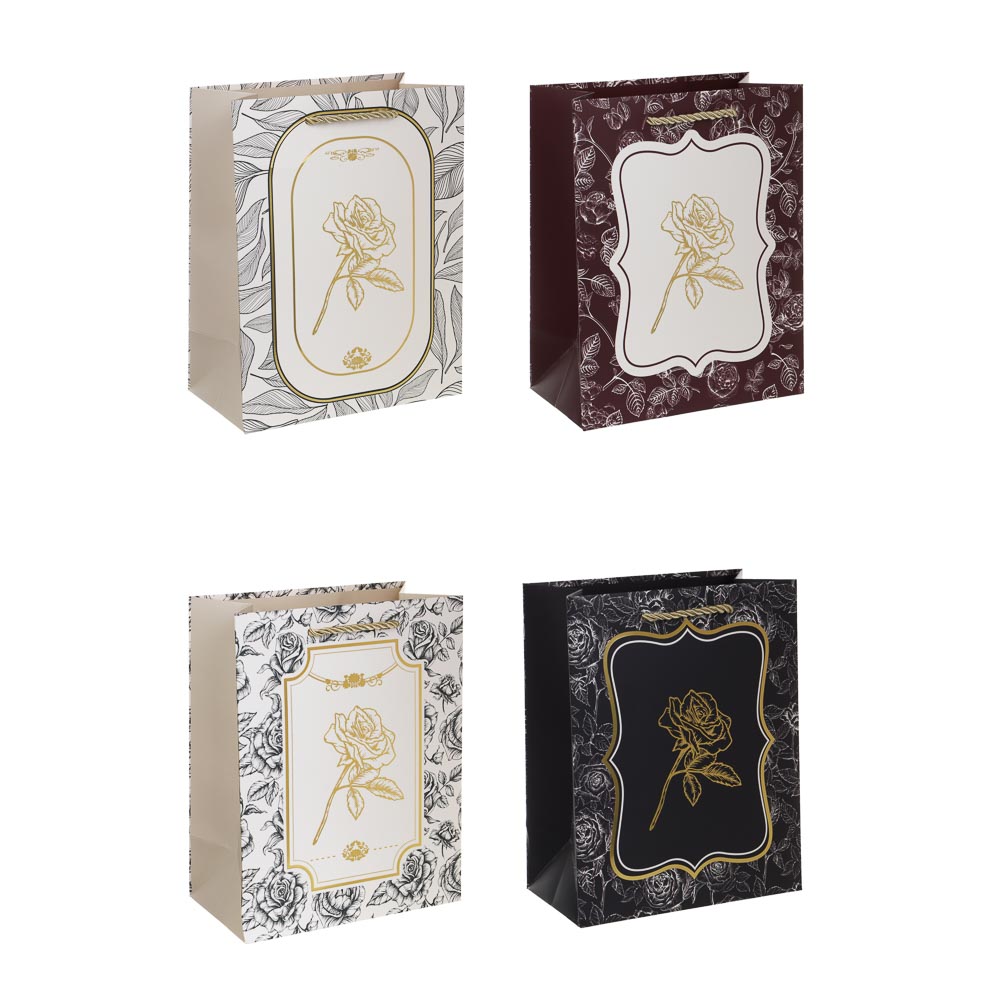 Пакет подарочный бумажный тм LADECOR 18*23*10 см, "Цветы" арт 2, 4 дизайна, арт.№ 507-486