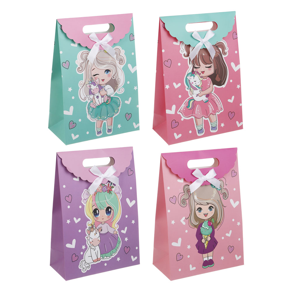 Пакет подарочный бумажный тм LADECOR, M 27x19x9 см, детский, 4 дизайна, арт.№ 507-488