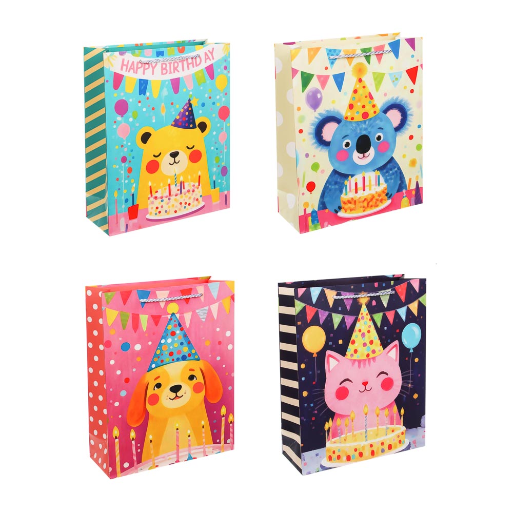Пакет подарочный бумажный тм LADECOR L 32x26x10 см, детский, 4 дизайна, арт.№ 507-489
