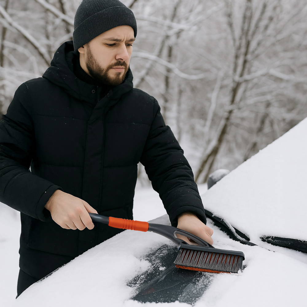 ЕРМАК Щетка для уборки снега с распушенной щетиной+скребок, 59x10см, арт.№ 775-116
