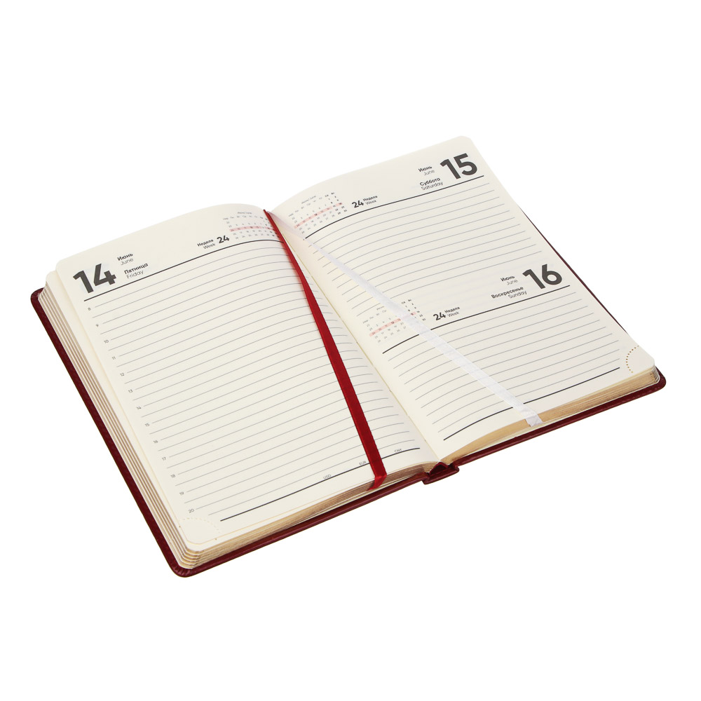 Ежедневник на 2024 "ПРЕСТИЖ" А5, 352 стр., тв.обл.с поролоном, иск.кожа, цв.срез, тонир.блок, красн, арт.№ 572-142
