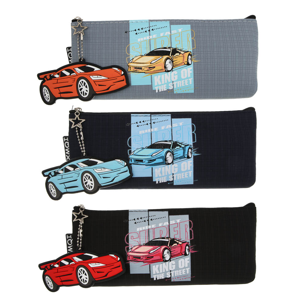 Пенал прямоугольный 1 отд.,21,5х4х9см, подвеска из силикона "Авто", оксфорд, полиэстер, 3 дизайна, арт.№ 532-089