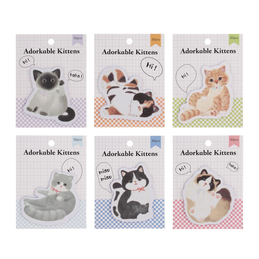 Блок с клеевым краем фигурный "Котики" 7,5x6см., 30 листов, бумага, 6 диз., арт.№ 557-133