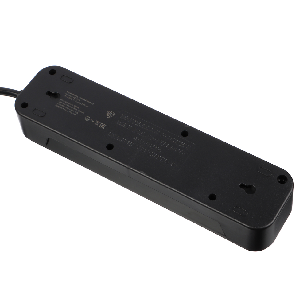 Удлинитель 3 гнезда 3м BY, с зазем. с защитой от перегрузки с выкл.черный карбон сеч провода 1мм, арт.№ 907-317