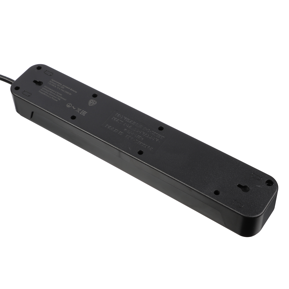 Удлинитель 5 гнезд 3м, BY, с зазем. с защитой от перегрузки с выкл. черный карбон сеч провода 1мм, арт.№ 907-320