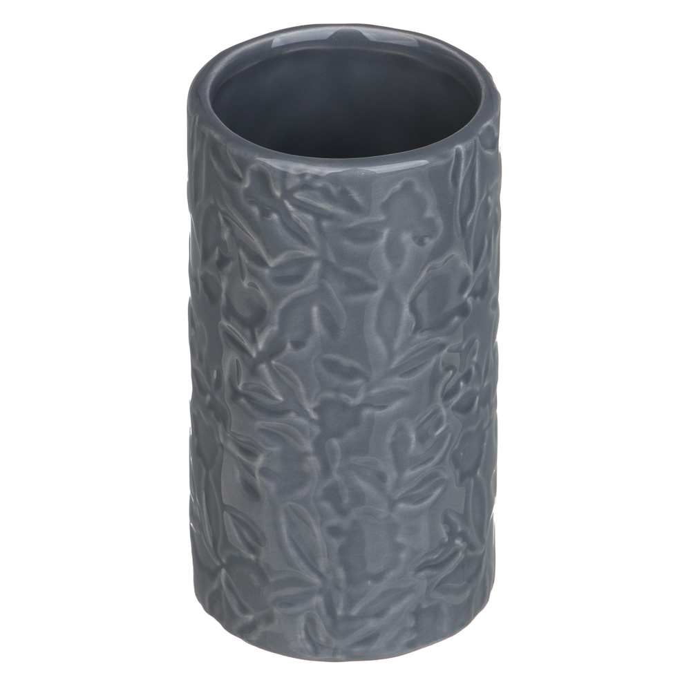 VETTA Стакан для ванной комнаты, керамика, 7x7x13 см, листья, серый, арт.№ 478-205