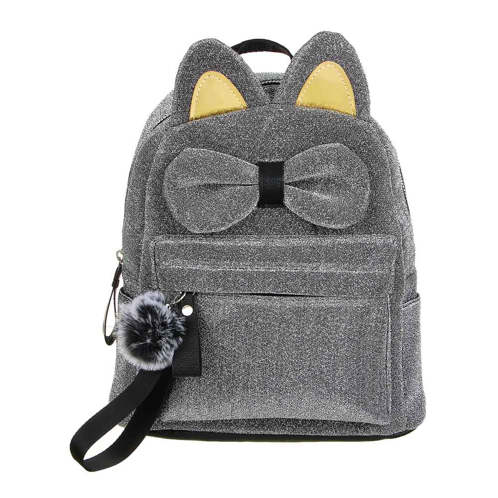 Мини-рюкзак 30x28x12см, 1 отд., 3карм., аппликация, ПЭ с блестками, отд.иск.кожей, брелок, 4 цв., арт.№ 254-537