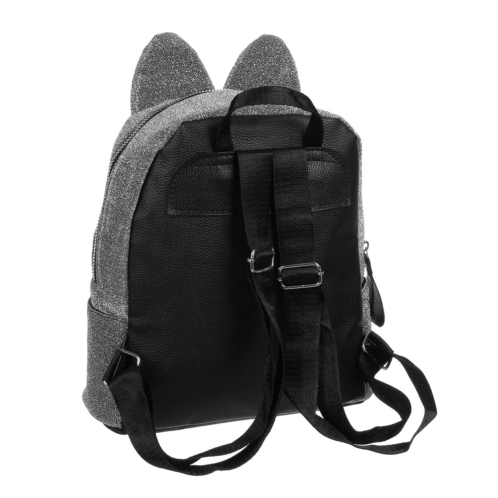Мини-рюкзак 30x28x12см, 1 отд., 3карм., аппликация, ПЭ с блестками, отд.иск.кожей, брелок, 4 цв., арт.№ 254-537