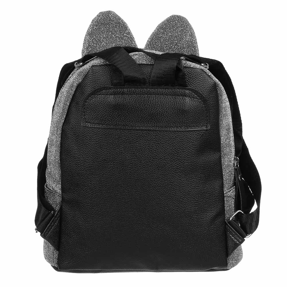 Мини-рюкзак 30x28x12см, 1 отд., 3карм., аппликация, ПЭ с блестками, отд.иск.кожей, брелок, 4 цв., арт.№ 254-537