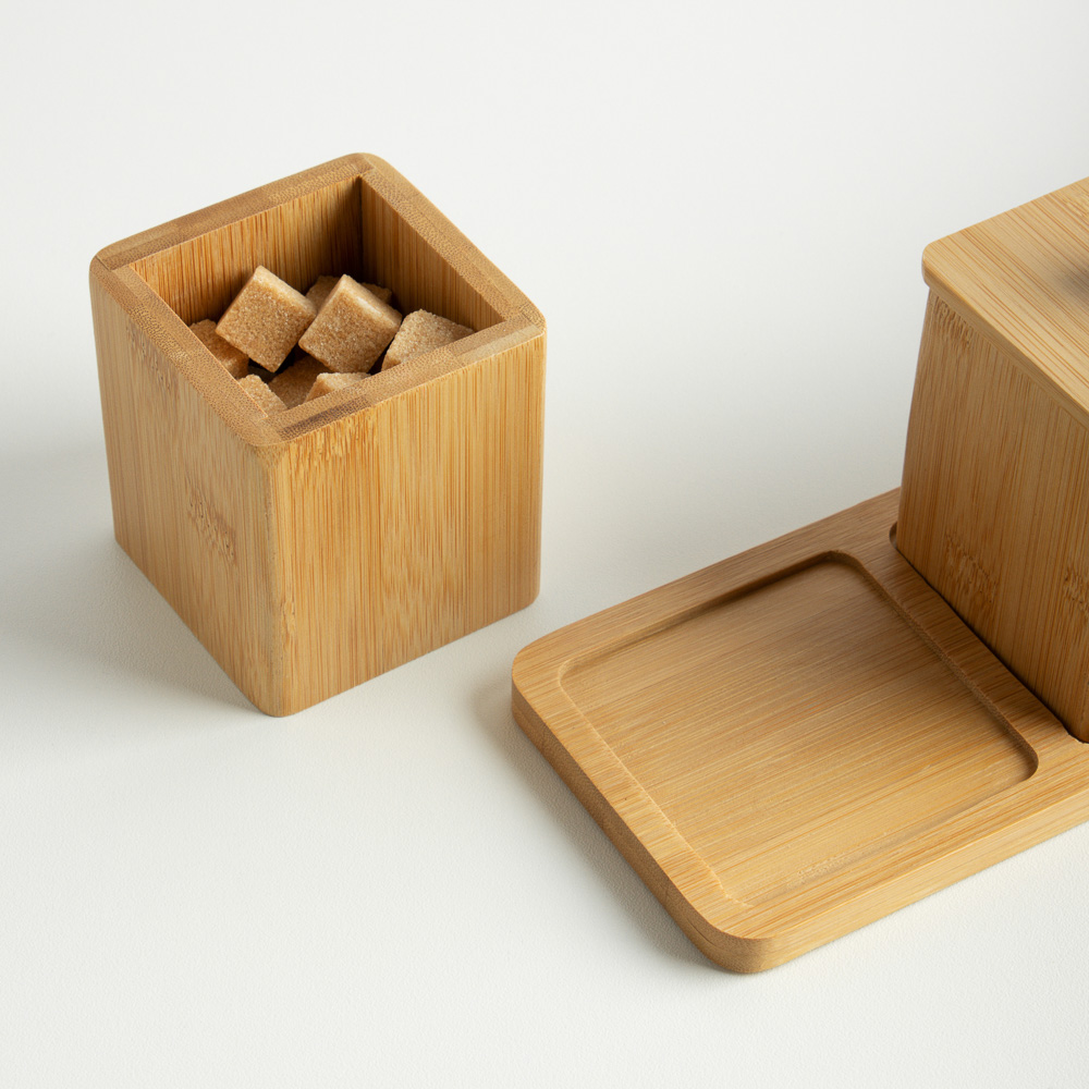 SATOSHI Набор банок для специй с крышками на подставке (7х7х10см – 4шт.), бамбук, арт.№ 883-545