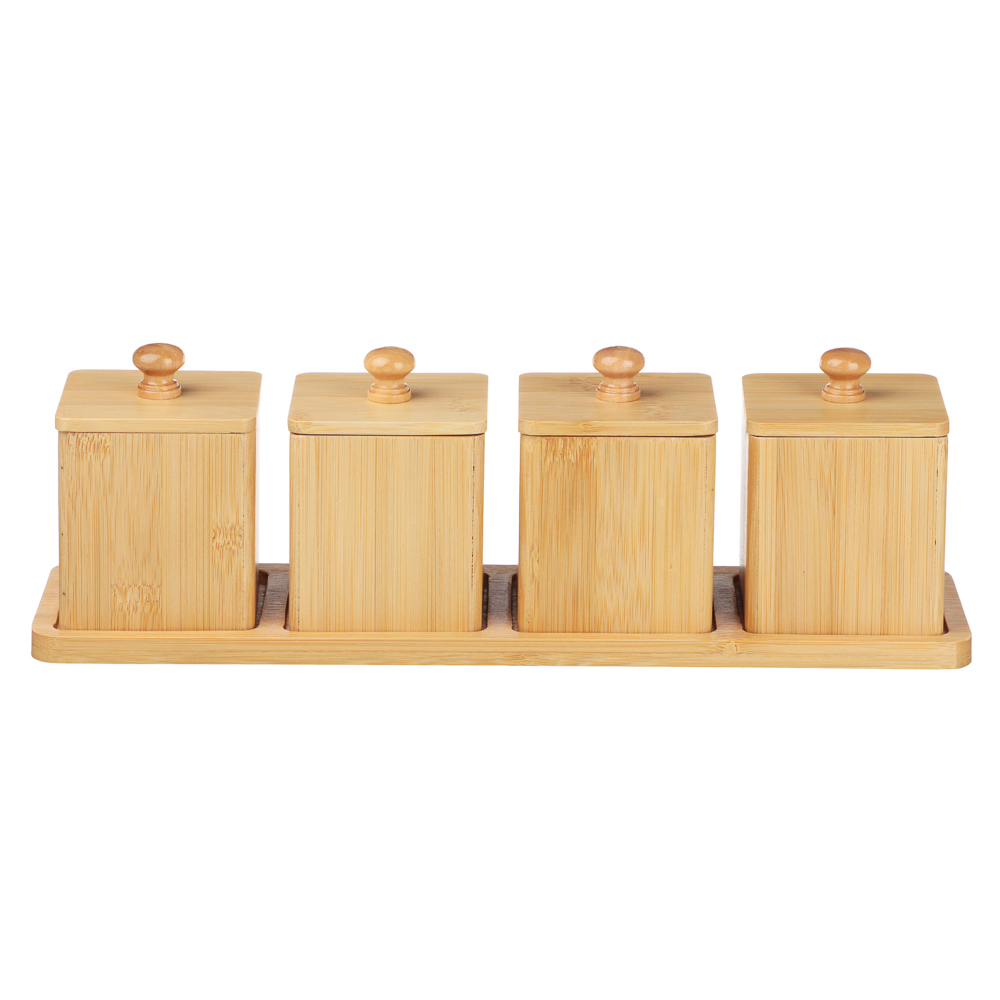 SATOSHI Набор банок для специй с крышками на подставке (7х7х10см – 4шт.), бамбук, арт.№ 883-545