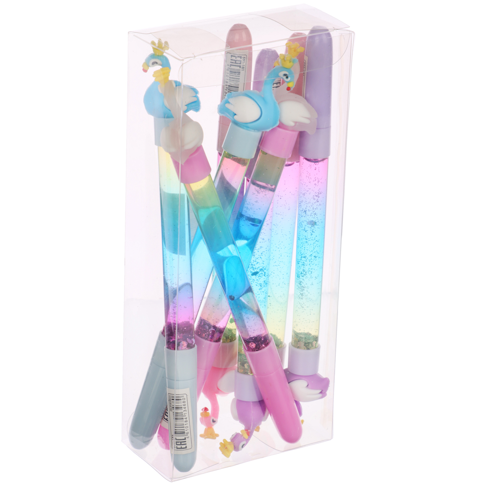 ClipStudio Ручка шарик. синяя,с фигуркой в форме фламинго и плавающими блестками,19см,пласт.,4 диз., арт.№ 591-181