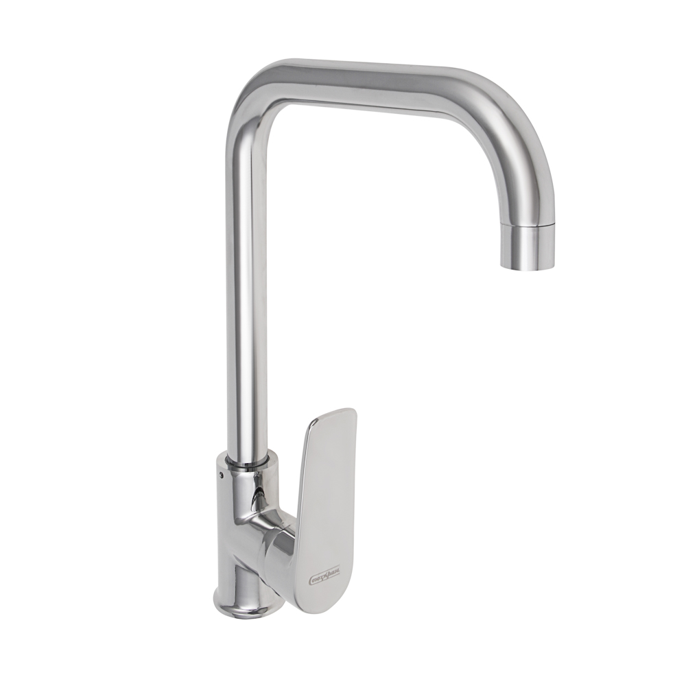 СоюзКран Смеситель для кухни, высокий поворотный излив, картридж 35мм, гайка, цинк, хром SК01-R133, арт.№ 567-159