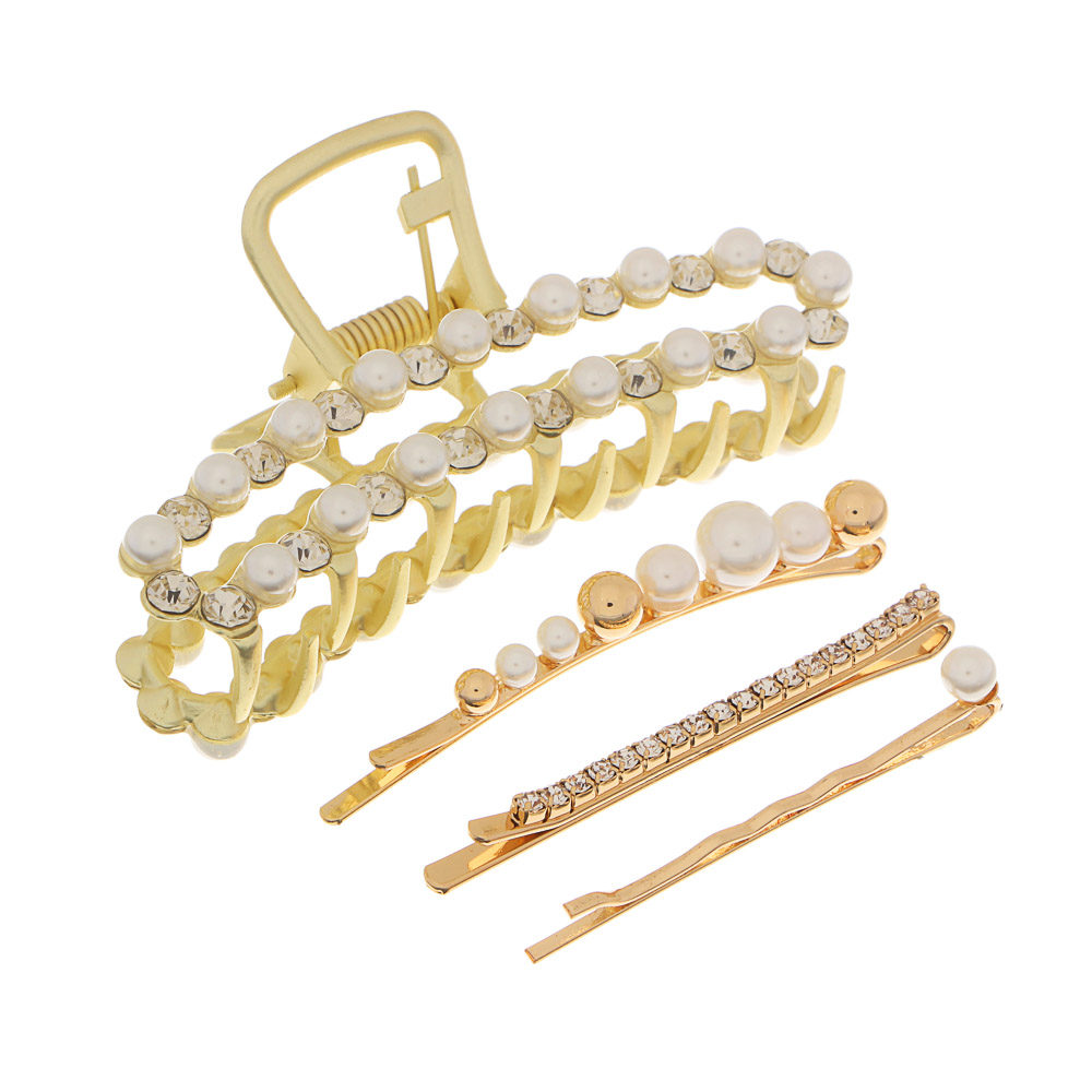 BERIOTTI Набор аксессуаров для волос 4пр: заколки 5-7см, краб 7,5см, биж.сплав, пластик, 4 дизайна, арт.№ 316-367