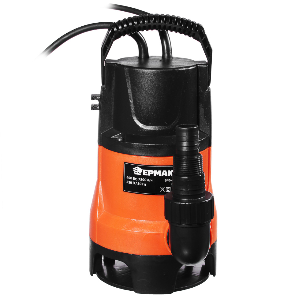 ЕРМАК Насос погружной дренажный НП-400/35, 400Вт, 7500 л/ч, подач.5м, погруж.5м, диам.част.35мм, арт.№ 646-106