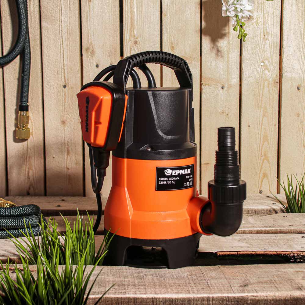 ЕРМАК Насос погружной дренажный НП-400/35, 400Вт, 7500 л/ч, подач.5м, погруж.5м, диам.част.35мм, арт.№ 646-106