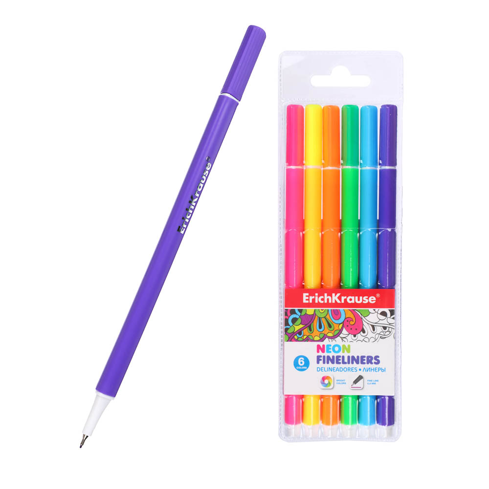 Erich Krause Набор линеров "Неон", 6 цветов, 0,4 мм, пластик, пенал, арт.№ 693-073