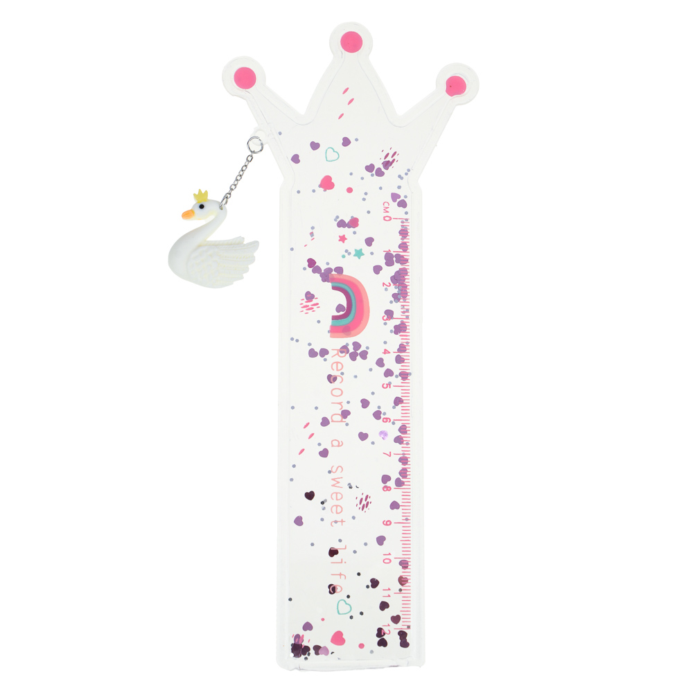 ЦАРЕВНА ЛЕБЕДЬ Линейка 12см гибкая, фигурная, цветной принт, брелок в форме лебедя, арт.№ 524-222