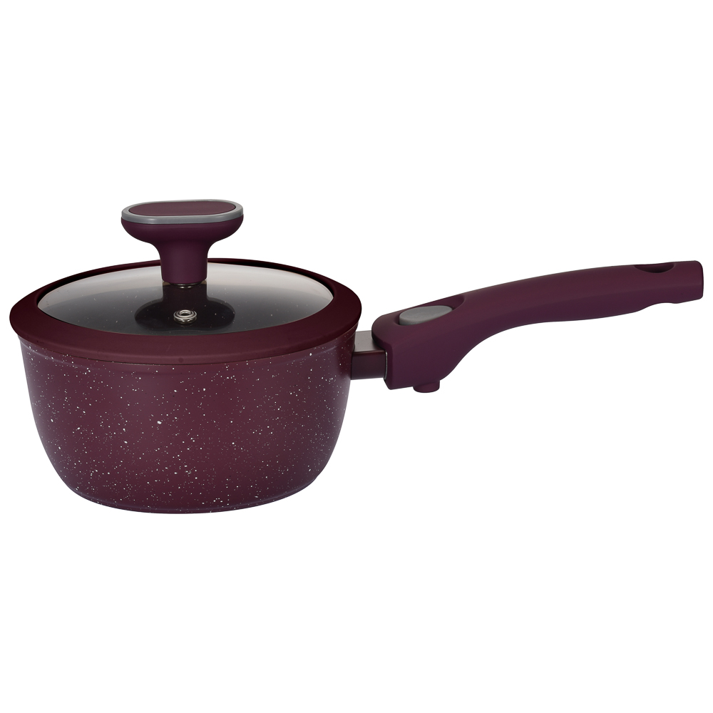 Ковш тм SATOSHI Бургунди, 1,3л, d16см, с крышкой, антиприг. покр. мрамор, съем. ручка, инд, 2 цвета, арт.№ 846-795