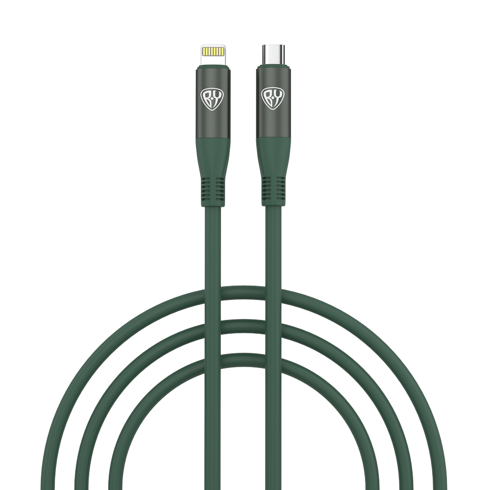 Кабель для зарядки Type C-iP BY Flexi, 1 м, 2,4 А, Быстрая зарядка 22Вт, зеленый, арт.№ 931-368