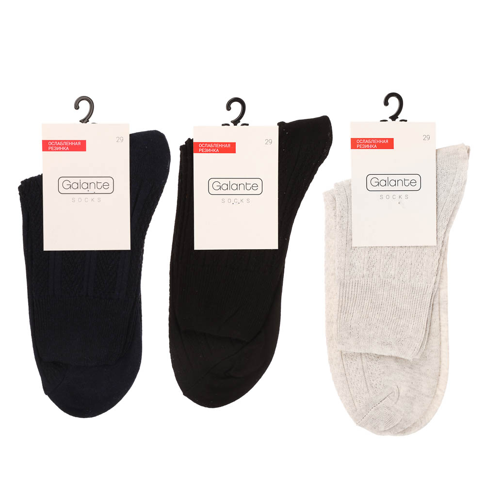 Носки с ослабленной резинкой GALANTE, р. 29, 80% хлопок, 17% полиамид, 3% эластан, цвета в ас-те, арт.№ 019-550