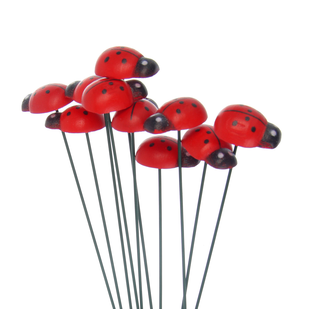 Фигурка на стержне "Божья коровка" тм INBLOOM, набор 10шт, h25см, дерево, металл, арт.№ 153-212
