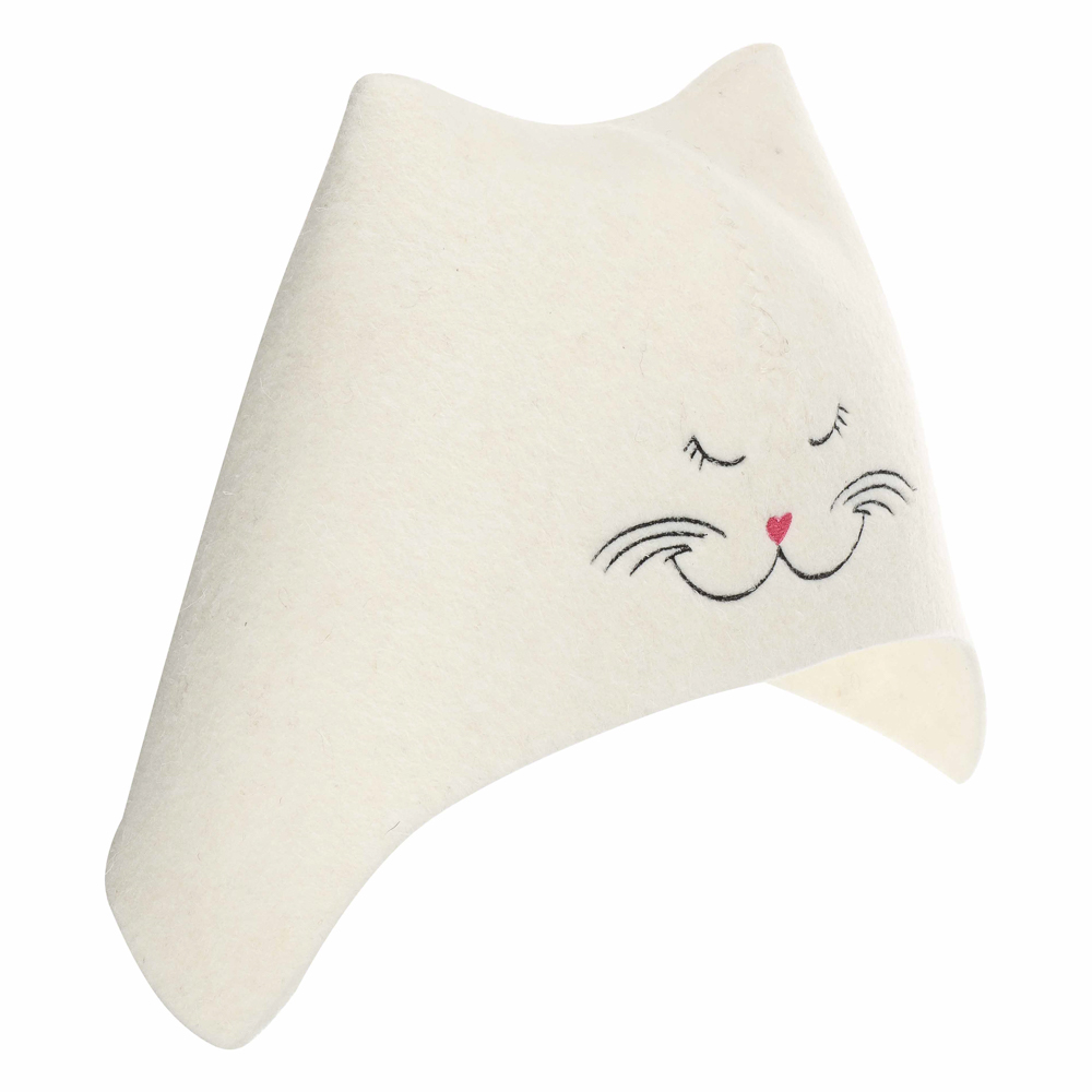 Шапка банная с вышивкой "Кошечка", фетр белый, арт.№ 364-268