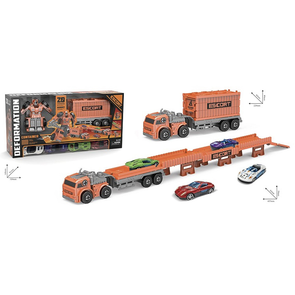 Робот трансформирующийся "Контейнеровоз" с пружин.запуском, 4 машинки, пластик, металл, тм ИГРОЛЕНД, арт.№ 296-151