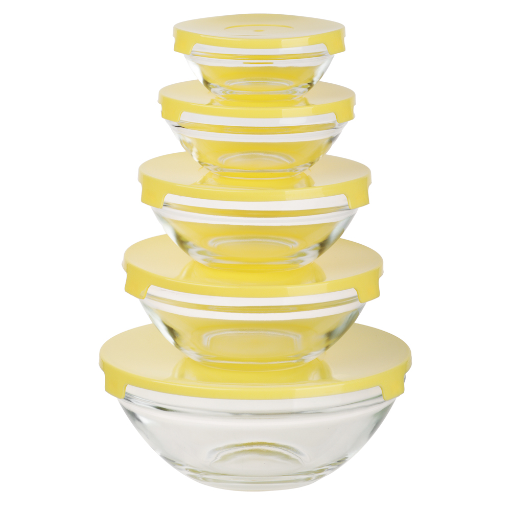 MILLIMI Набор салатников с крышкой 5 шт: 900/ 500/350/200/130 мл, стекло, пластик, желтый — купить в МПР MILLIMI Набор салатников с крышкой 5 шт: 900/ 500/350/200/130 мл, стекло, пластик, желтый, арт.№ 878-607