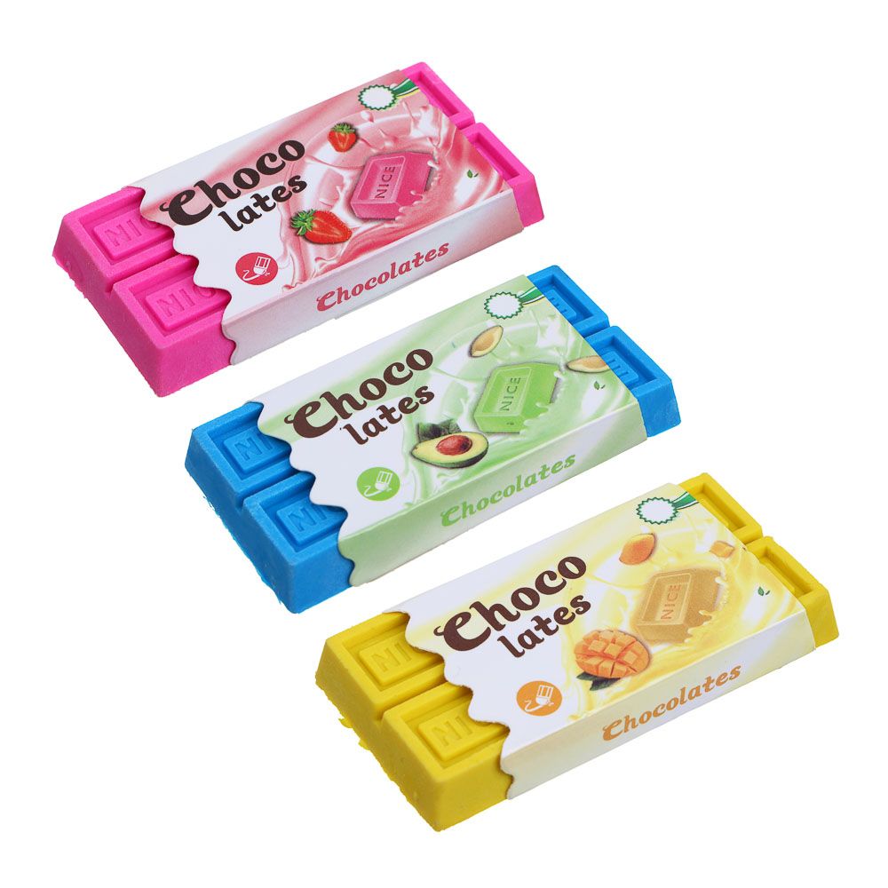 Ластик фигурный в форме шоколадки, 8х4х1см, ТПР, 3 дизайна, арт.№ 607-068